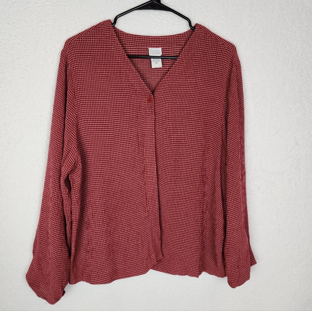 EILEEN FISHER Vintage 1 Button Burgundy Blouse M